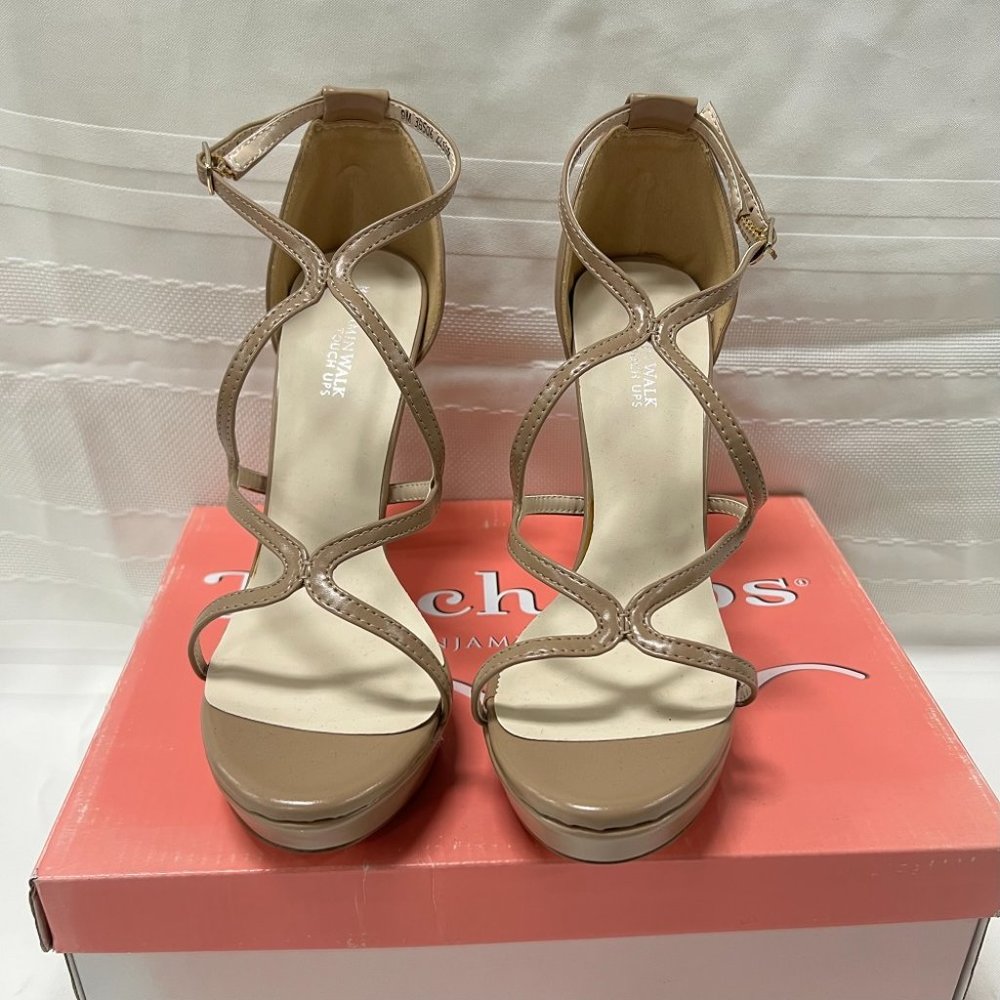 Touch Ups Strappy Platform Heels in Taupe and Beige - Picture 2 of 9